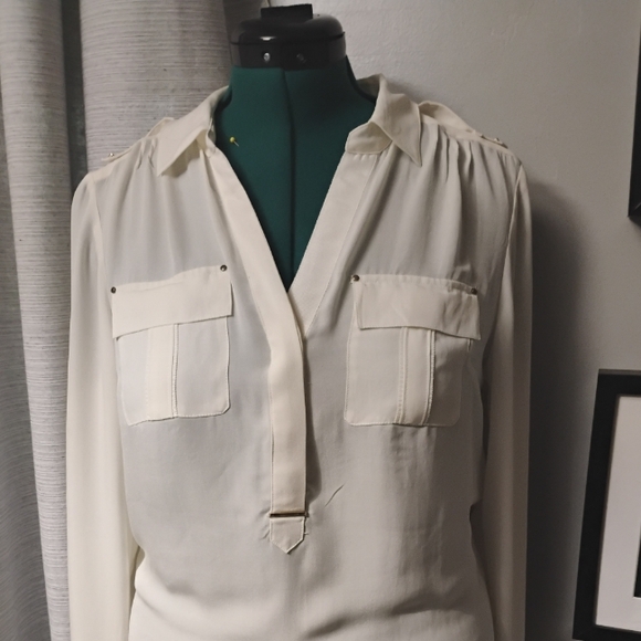 White House Black Market Long Sleeved Silk Bouse, Sz 8 - Picture 9 of 11